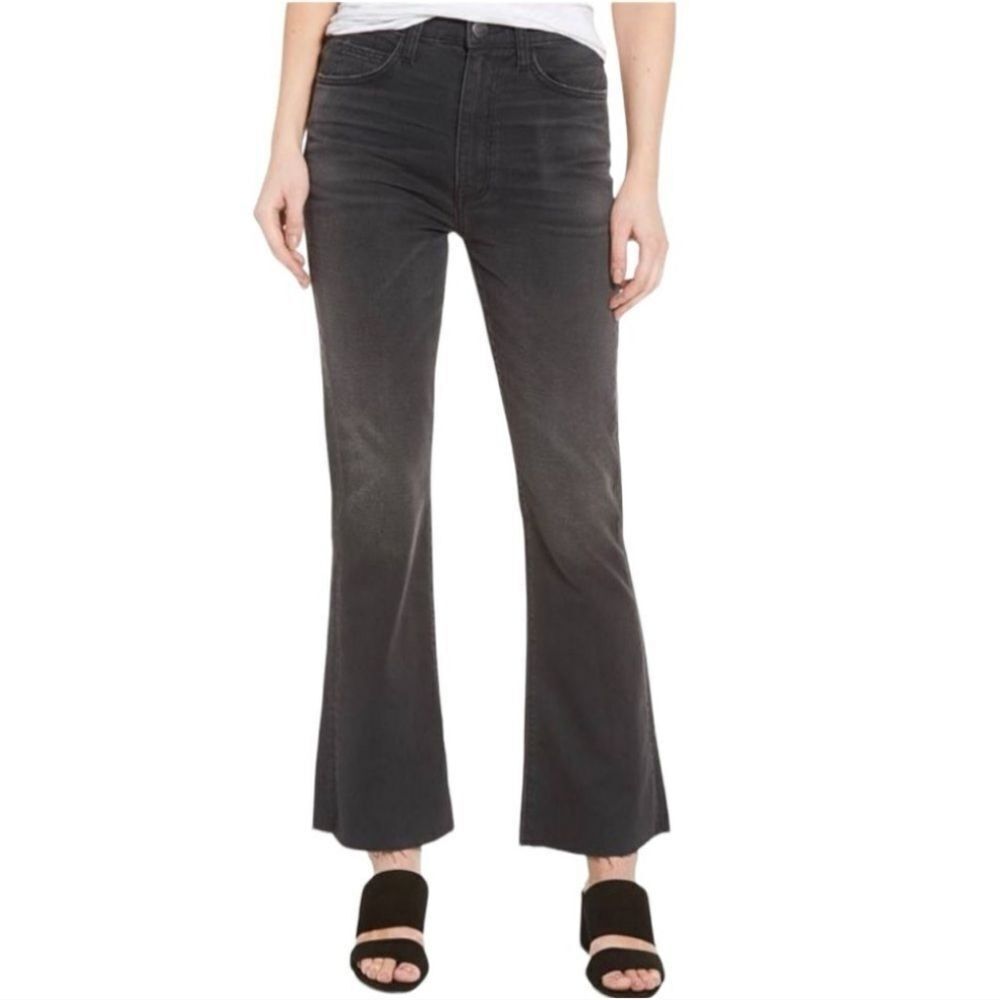 Current/Elliott The High Waist Edgebrook Kick Jean Raw Hem Faded Black Sz 32